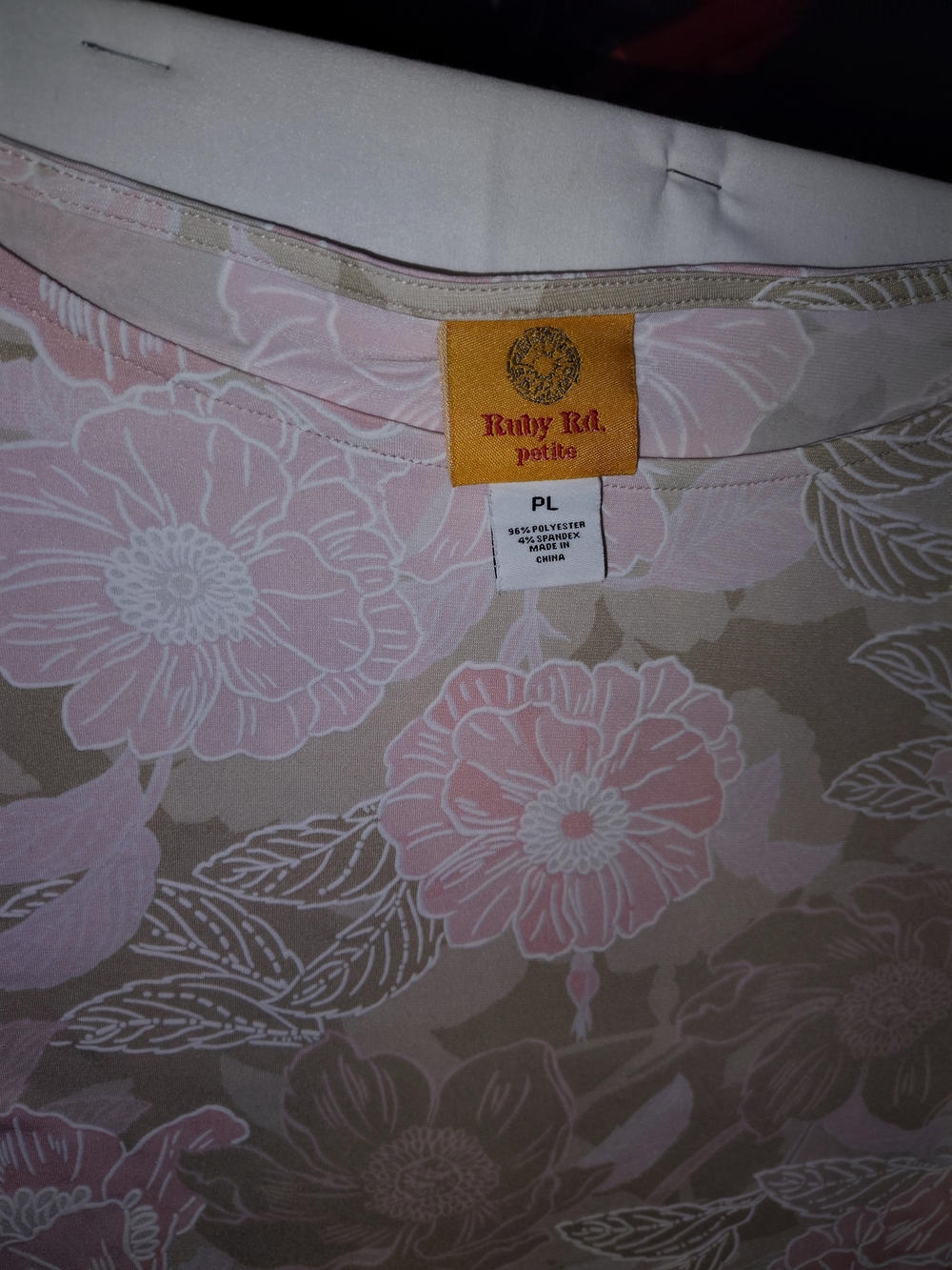 Ruby Rd. Petite Floral Scoop Neck Blouse in Pink and Taupe